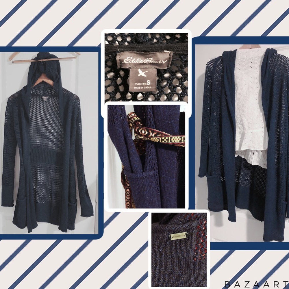Eddie Bauer Cardigan twin pocket mesh hooded